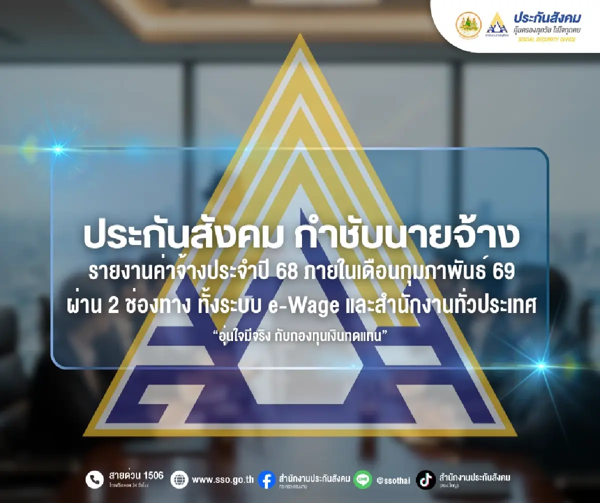 นายจ้างเช็กด่วน! ยื่นค่าจ้างปี 68 ผ่านระบบ e-Wage -สำนักงานทั่วประเทศ