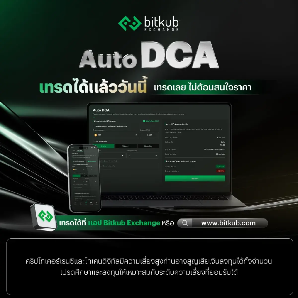 Bitkub Exchange เปิดตัวฟีเจอร์ใหม่ 'Auto DCA' ตอบโจทย์นักเทรดสายออม ลงทุนได้ทุกสภาวะตลาด
