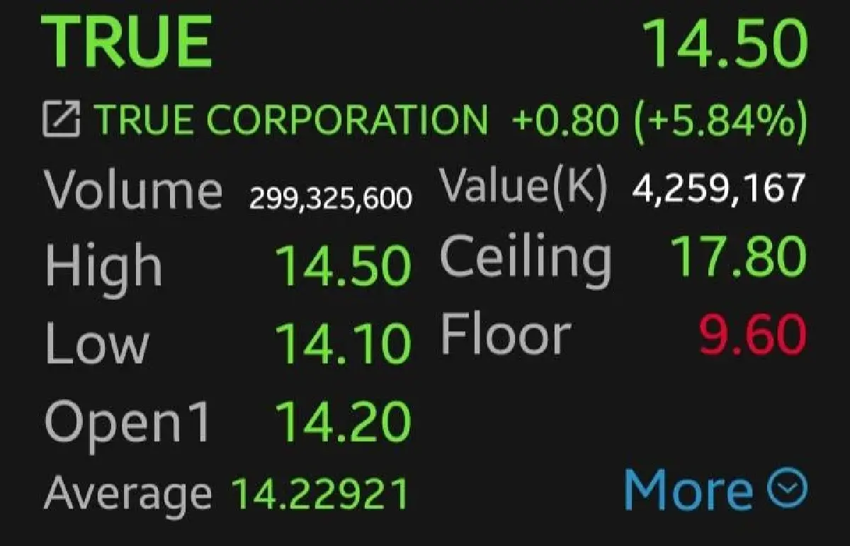 หุ้น TRUE บวก 5.84%  ฟื้นแกร่ง ปันผลหนุนความเชื่อมั่น โบรกเกอร์ชี้ กำไรปีนี้โตต่อเนื่อง