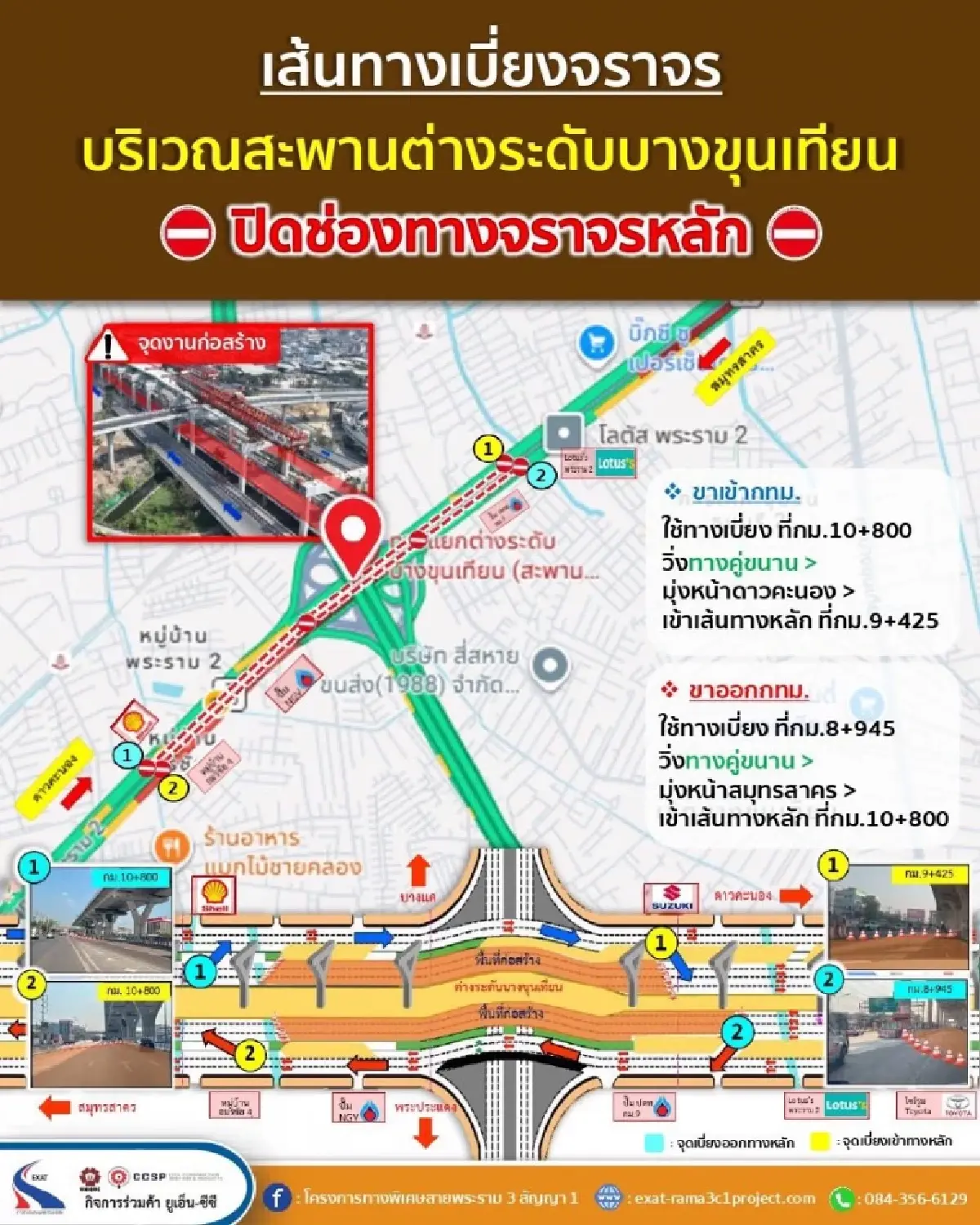 เช็ก! ปิดเบี่ยงจราจรทางหลัก สะพานข้ามแยกทางต่างระดับบางขุนเทียน 11 ก.พ. - 15 มิ.ย. 69