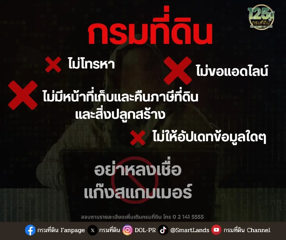 กรมที่ดิน แจงแล้ว กรณีเจ้าหน้าที่โทรติดต่อจัดเก็บหรือคืนภาษีที่ดิน