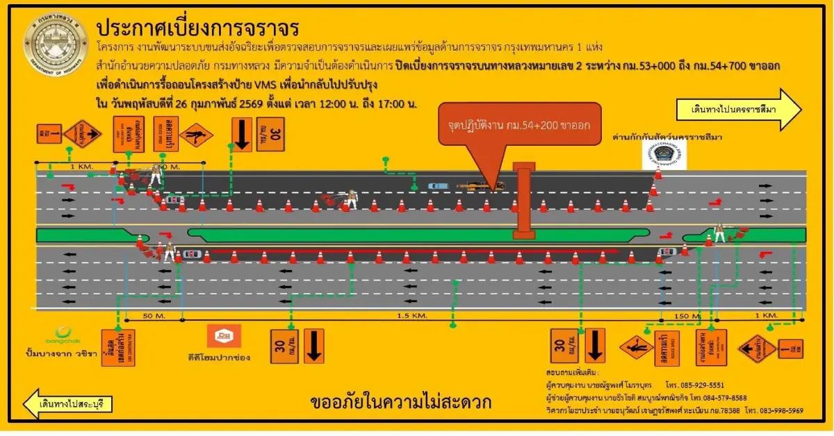 ด่วน! รถติดมาก ถนนมิตรภาพ 'เขาใหญ่-ปากช่อง' รื้อป้ายยาวถึงเย็น
