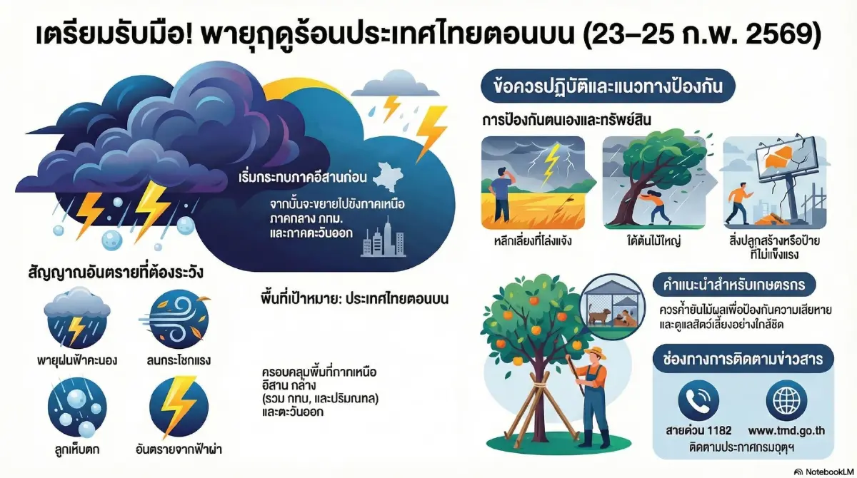 พายุเข้าไทยตอนบน! อุตุฯ ประกาศ ฉ.2 พายุฤดูร้อน ระวังลูกเห็บ ฟ้าผ่า