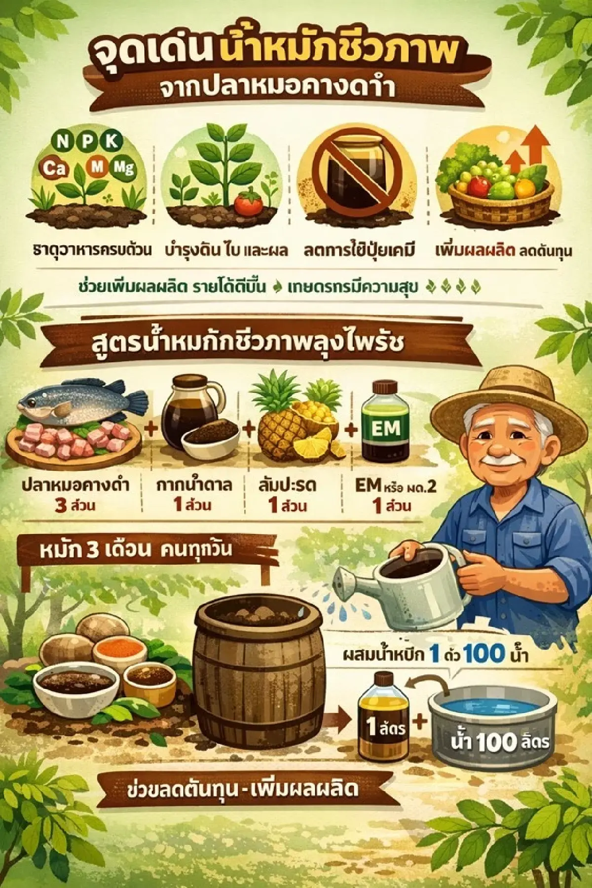 น้ำหมักชีวภาพ สูตรลับหวานกรอบ เนื้อแน่นของลำไยพวงทองที่บ้านแพ้ว