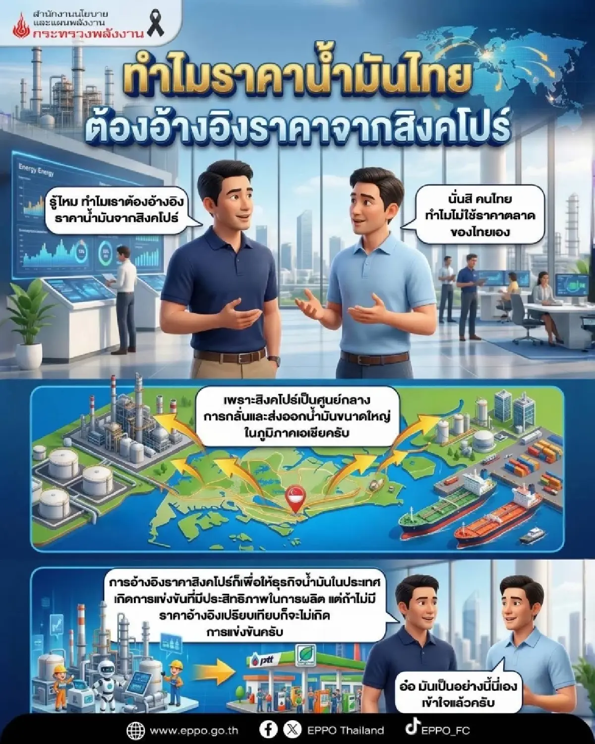 รัฐบาลเปิด 6 เหตุผล ทำไมราคาน้ำมันไทยต้องอ้างอิงสิงคโปร์
