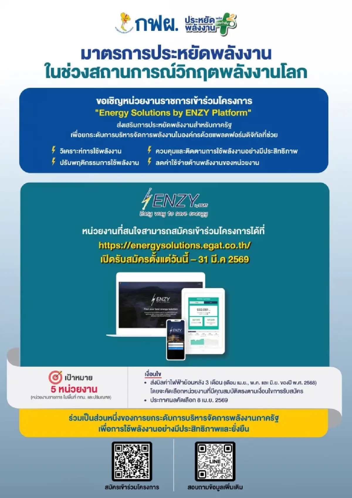 กฟผ. เชิญชวนหน่วยงานราชการเข้าร่วมโครงการ Energy Solutions by ENZY Platform