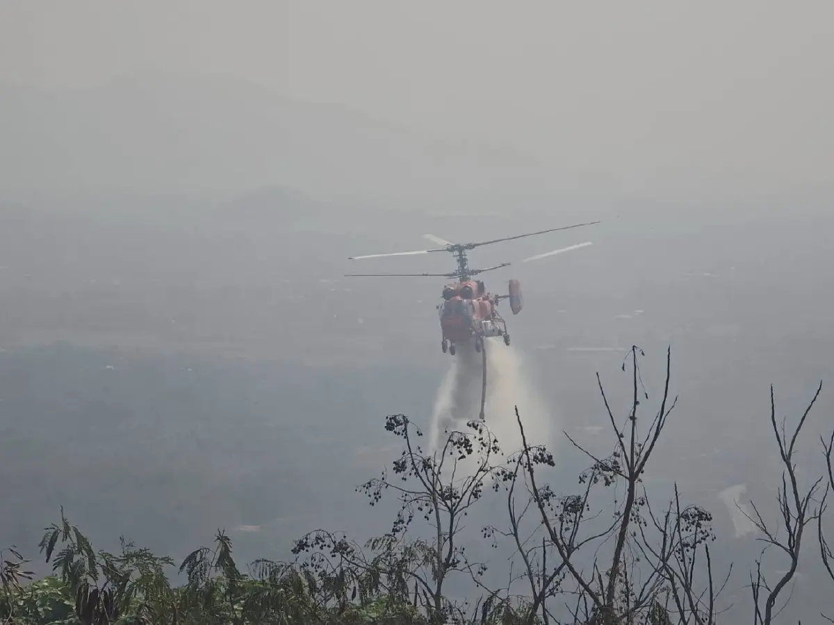 ลุยดับ 'ไฟป่าลำพูน' ปภ. ส่งเฮลิคอปเตอร์ ทิ้งน้ำ 8 หมื่นลิตร สกัดฝุ่น PM2.5 ภาคเหนือ