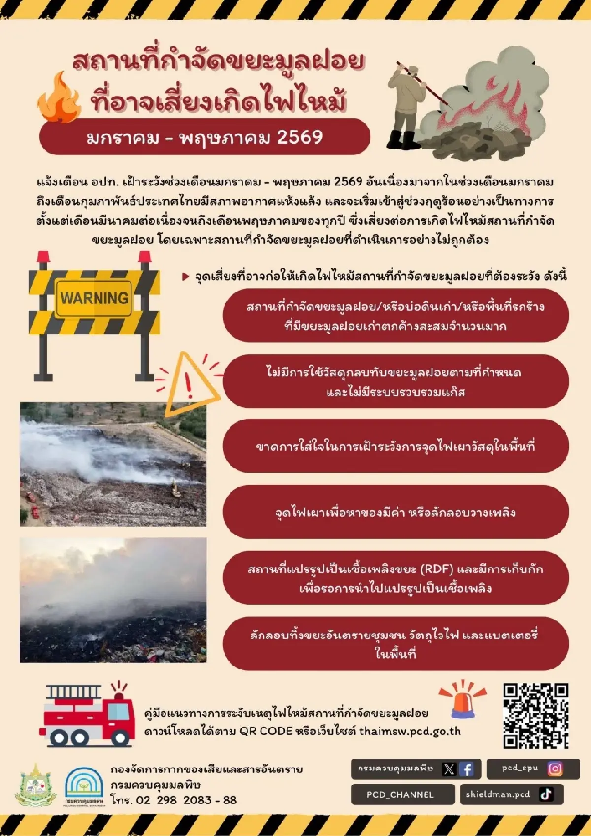 คพ. เตือน เฝ้าระวังไฟไหม้บ่อขยะทั่วประเทศ ช่วงหน้าร้อน ถึง พ.ค. 69