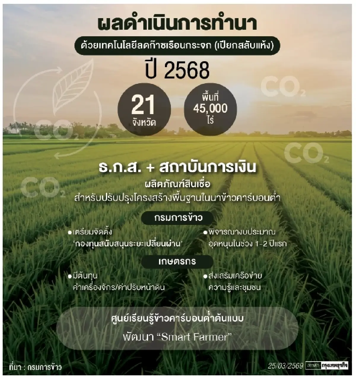 กลยุทธ์เพิ่มมูลค่าข้าวไทยสู้วิกฤติเวทีโลก  ดึงเกษตรกรลุยทำนายุค 'โลว์คาร์บอน'