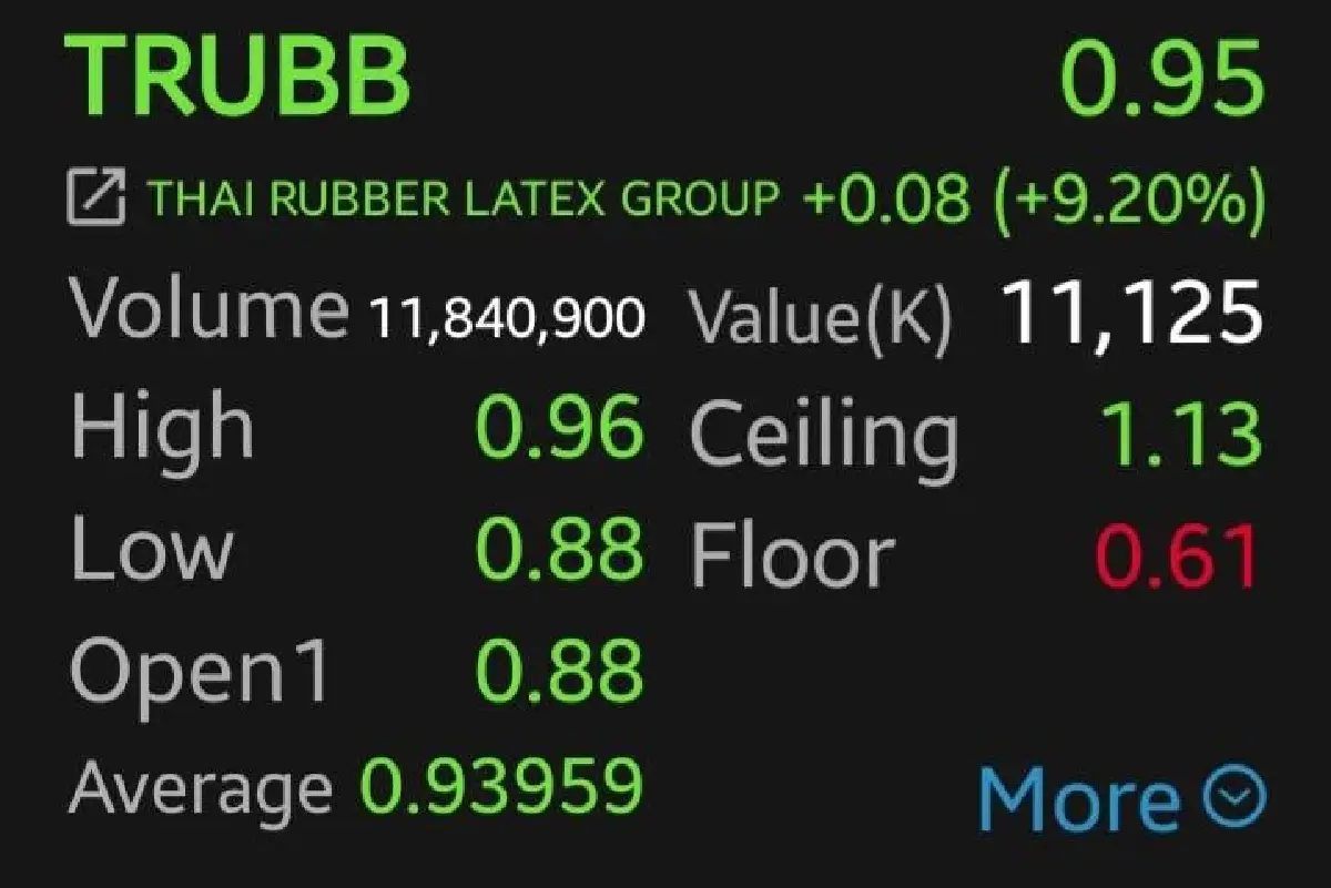 5 หุ้นยางพาราบวกยกแผง TRUBB-STA พุ่งนำ 9.20% โบรกเผยซัพพลายตึง ดันกำไรโตแรง