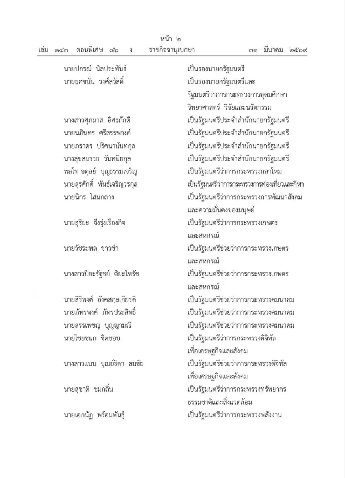 ด่วน! โปรดเกล้าฯ ครม.อนุทิน2