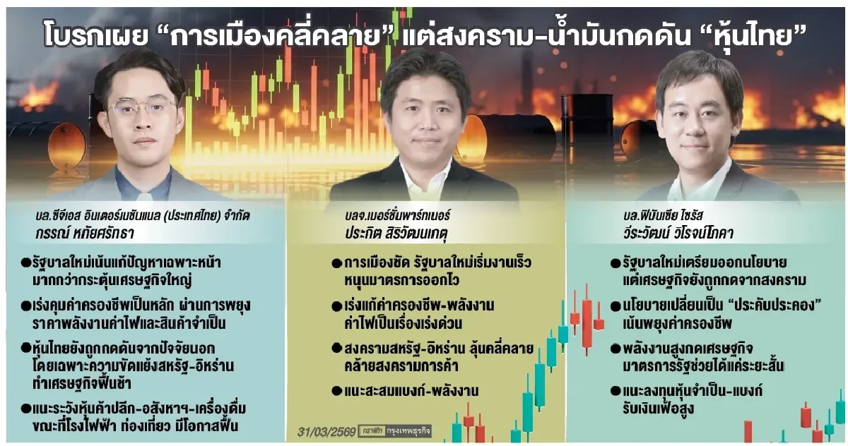 โบรกเตือน ‘หุ้นไทยยังเสี่ยง’ แม้การเมืองชัด แต่สงครามกดดันตลาด