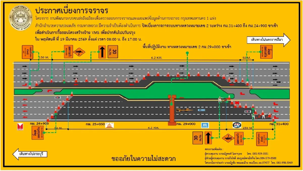 ปิดถนนมิตรภาพ ช่วงแก่งคอย 9 ชั่วโมงทั้งวัน ระวังรถติด ขาเข้า กทม.