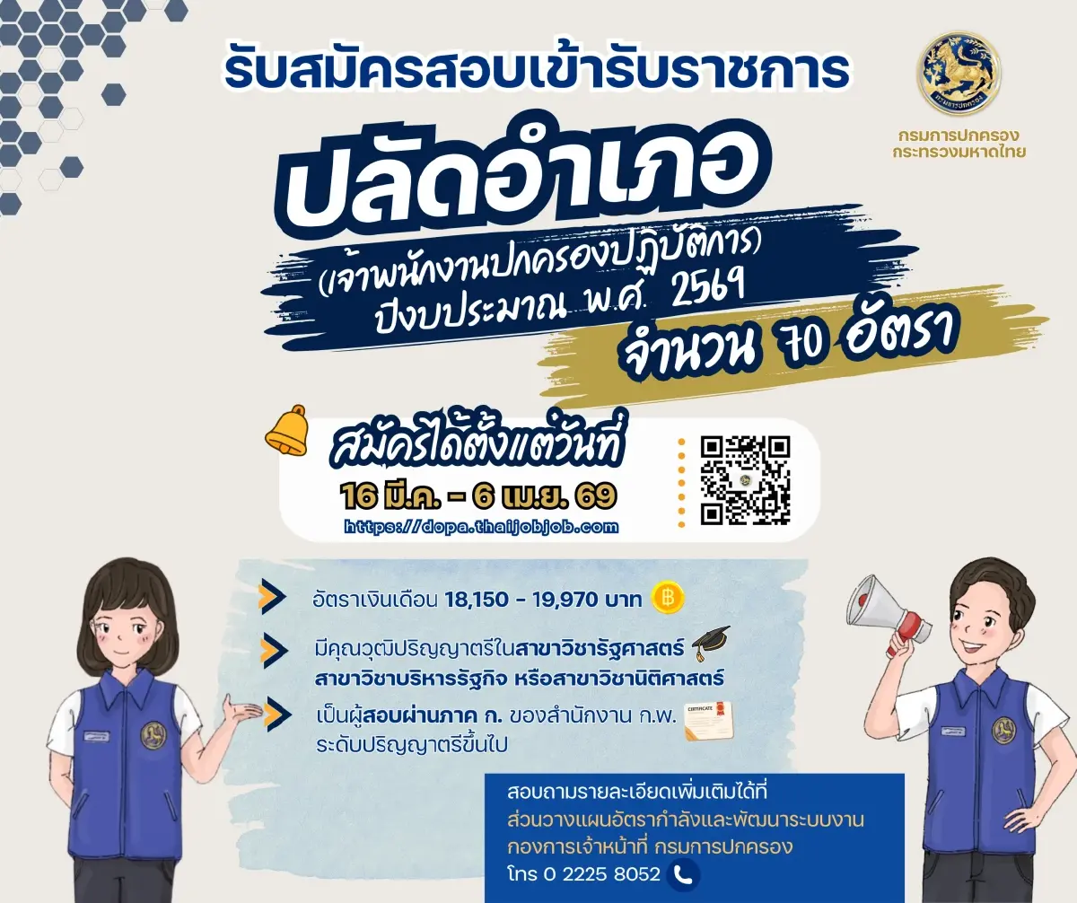 ด่วน! เปิดสอบปลัดอำเภอ 2569 รับจริง 70 คน เช็กเงินเดือน เงื่อนไข