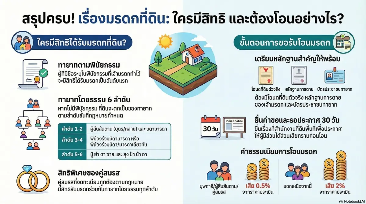 กรมที่ดิน ตอบชัด ใครมีสิทธิได้รับมรดกที่ดิน ต้องโอนอย่างไรให้ถูกต้อง