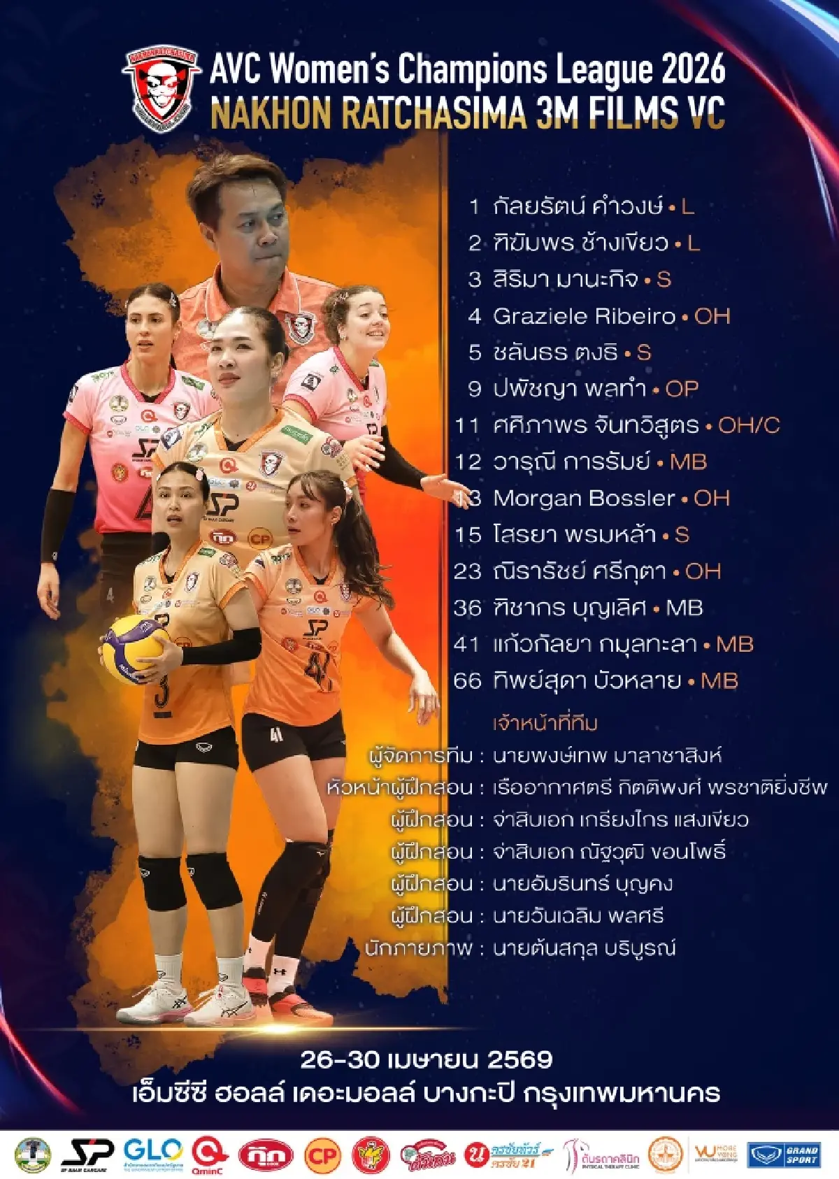 LIVE 🔴 ถ่ายทอดสด 'นครราชสีมา 3M Films พบ อิหร่าน' วอลเลย์บอลสโมสรหญิง ชิงแชมป์เอเชีย 2026