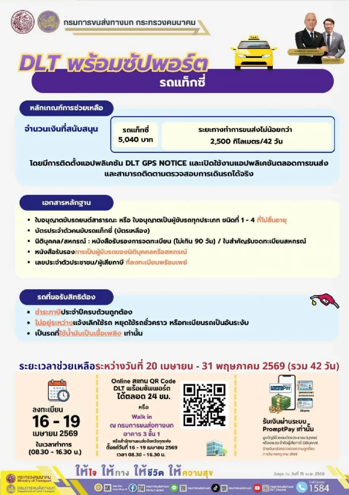 ลงทะเบียน 'DLT พร้อมซัปพอร์ต' tss.dlt.go.th แจกเงิน ค่าน้ำมัน 6000