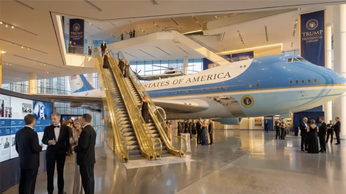 เผยโฉม ห้องสมุดประธานาธิบดี โดนัลด์ ทรัมป์ สุดอลังการ เครื่องบินวางกลางล็อบบี้