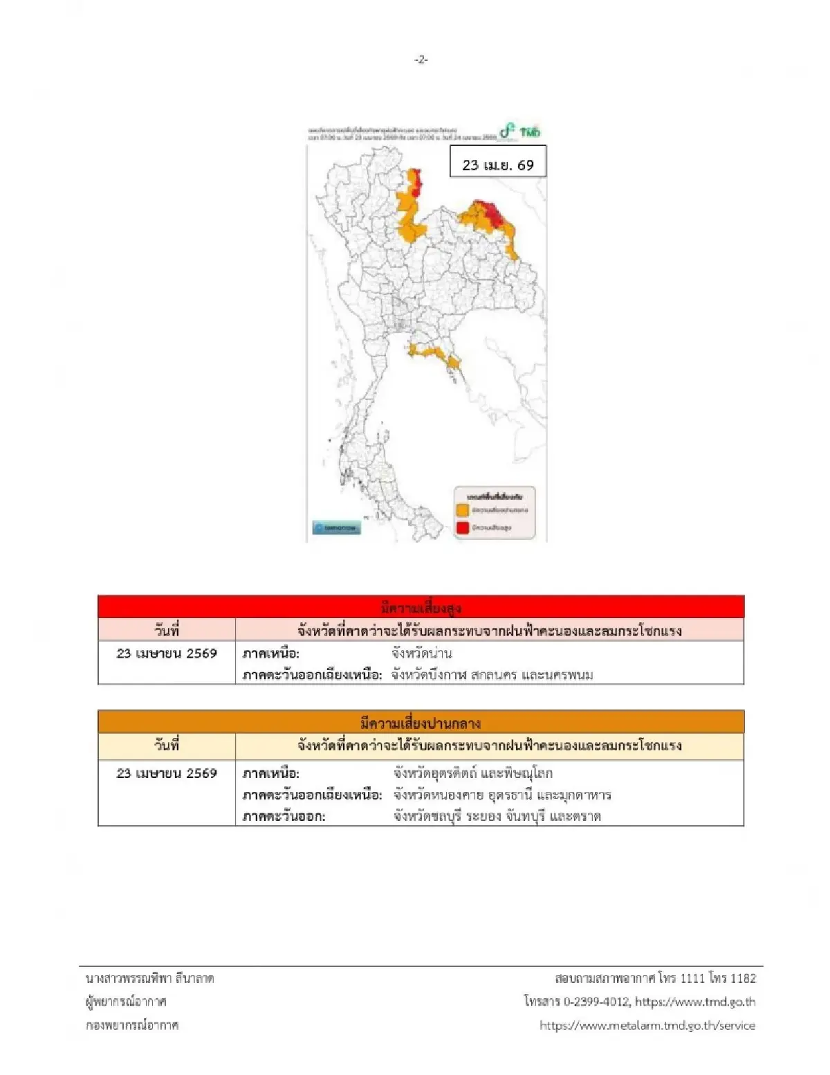 ประกาศกรมอุตุ ฉ.2 พายุฤดูร้อนเข้าไทยพรุ่งนี้ เหนือ อีสาน กทม. ฝนตกหนัก ลมแรง