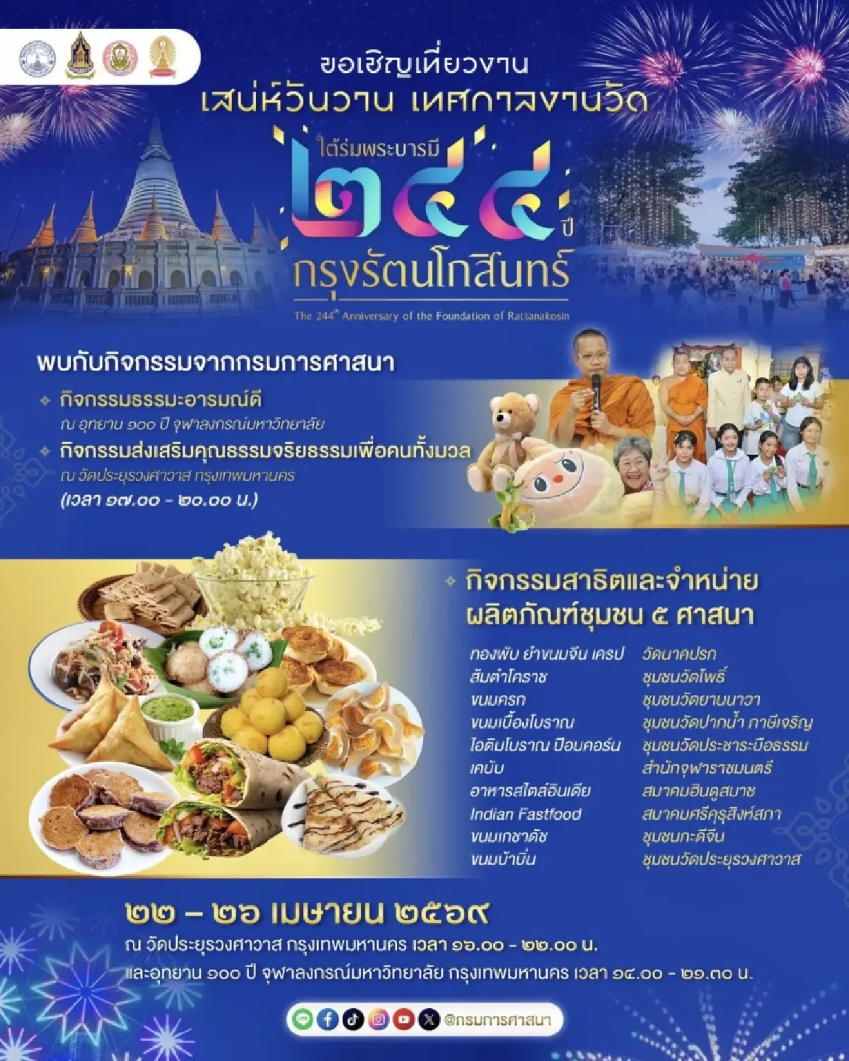 ชวนเที่ยว งาน ‘ใต้ร่มพระบารมี 244 ปี กรุงรัตนโกสินทร์’ 22-26 เม.ย. 69