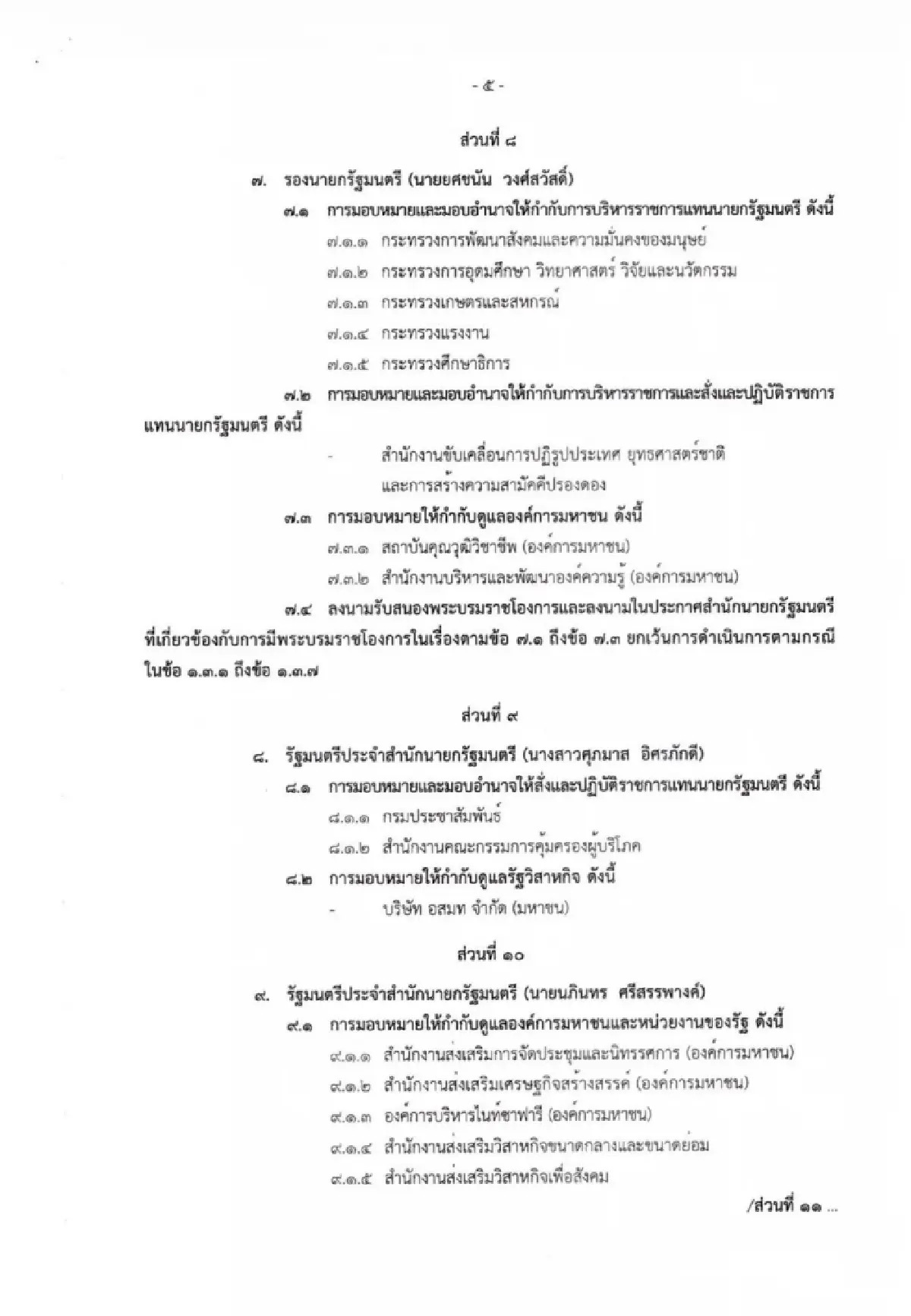 แบ่งงาน รองนายกฯ 'พิพัฒน์' คุมคมนาคม – ดีอี 'เอกนิติ' คลัง – พลังงาน