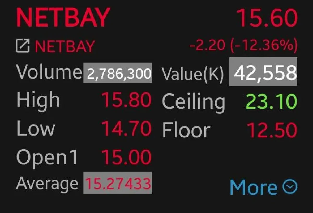 หุ้น NETBAY ดิ่งแรง 12.36% หลังศาลปกครองสั่งจ่ายค่า NSW จำนวนกว่า 323 ล้านบาท