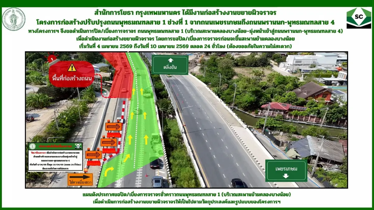 เช็กเส้นทางเลี่ยงรถติด ปิดถนน 7 วัน พุทธมณฑลสาย 1 สะพานคลองบางน้อย