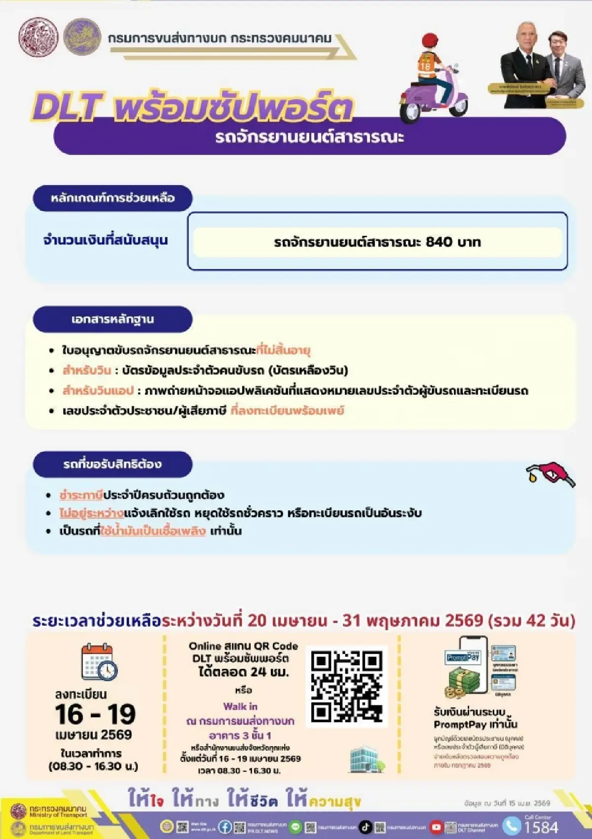 ลงทะเบียน 'DLT พร้อมซัปพอร์ต' tss.dlt.go.th แจกเงิน ค่าน้ำมัน 6000
