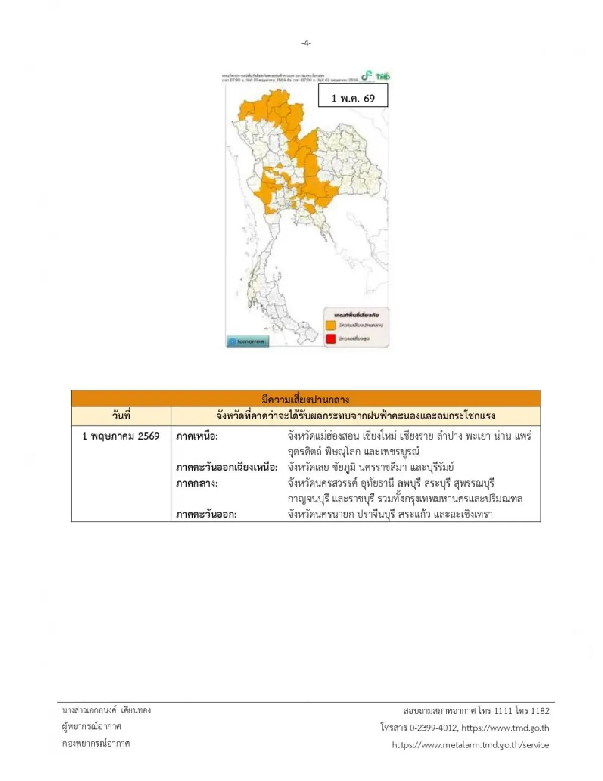 ประกาศกรมอุตุ ฉ.4 รายชื่อจังหวัด เจอพายุฤดูร้อน 3 วัน ฝนตกหนัก ลมแรง