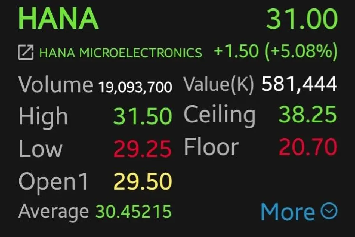 หุ้น HANA บวกพุ่ง 5.08%  รับแรงหนุนยักษ์ชิปโลกฟื้น งบออกมาแข็งแกร่งเกินคาด