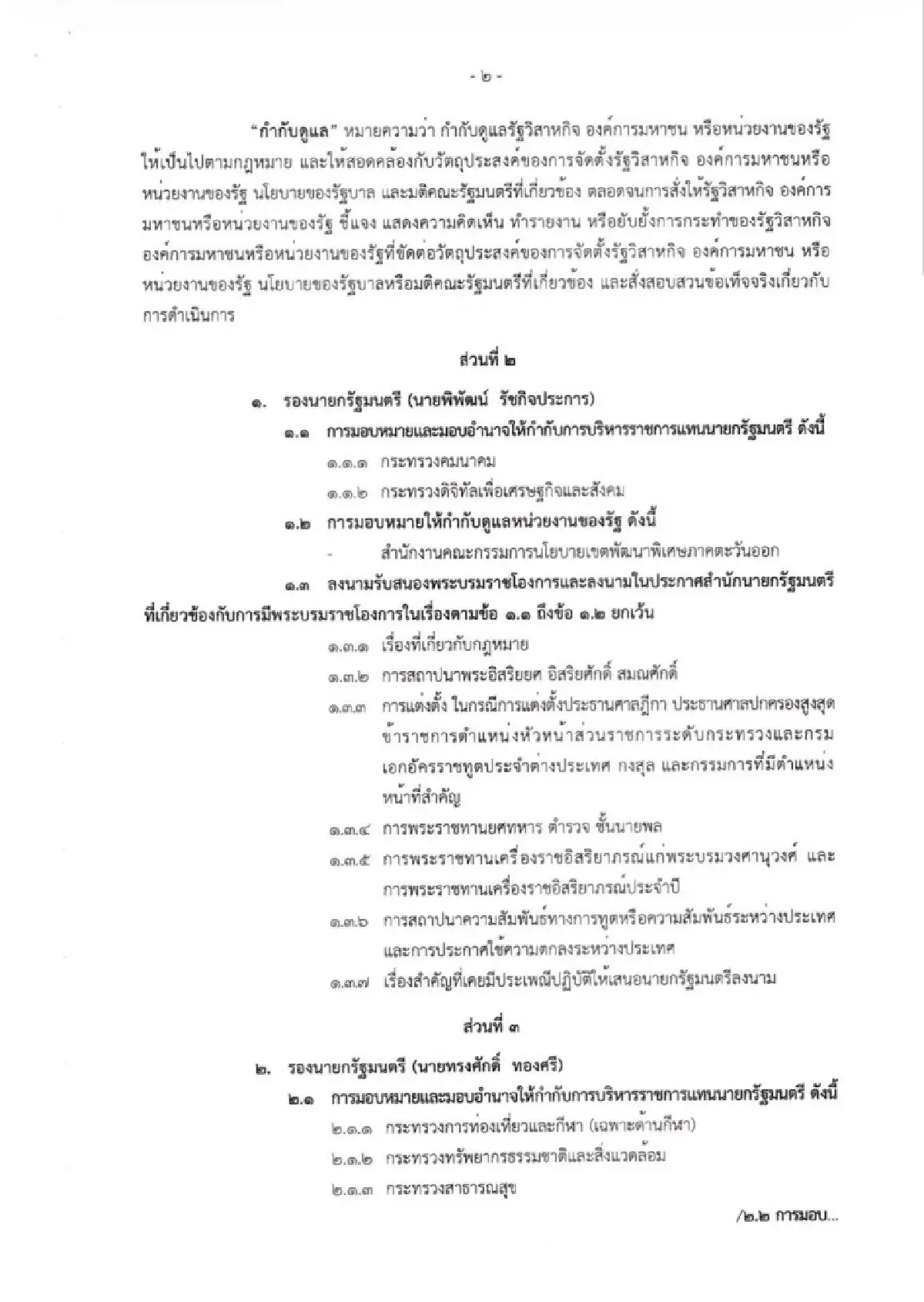 แบ่งงาน รองนายกฯ 'พิพัฒน์' คุมคมนาคม – ดีอี 'เอกนิติ' คลัง – พลังงาน