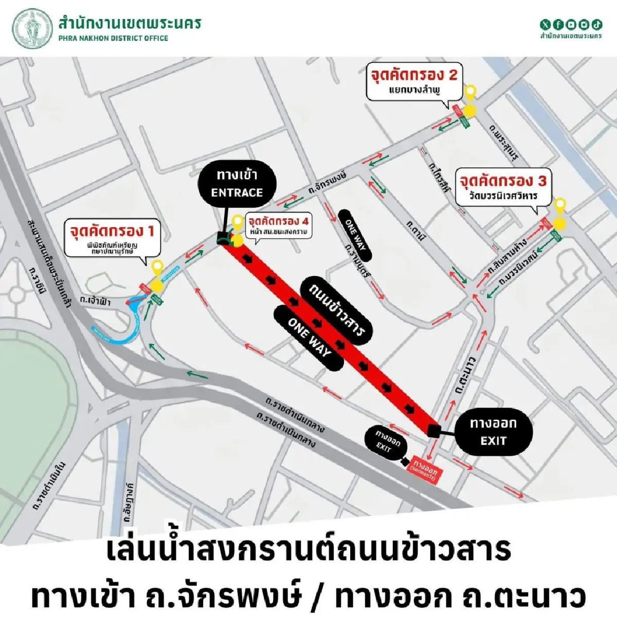 เช็กเส้นทาง เล่นน้ำสงกรานต์ ถนนข้าวสาร 2569 ปิดถนน 9 จุด สาดน้ำยาวๆ