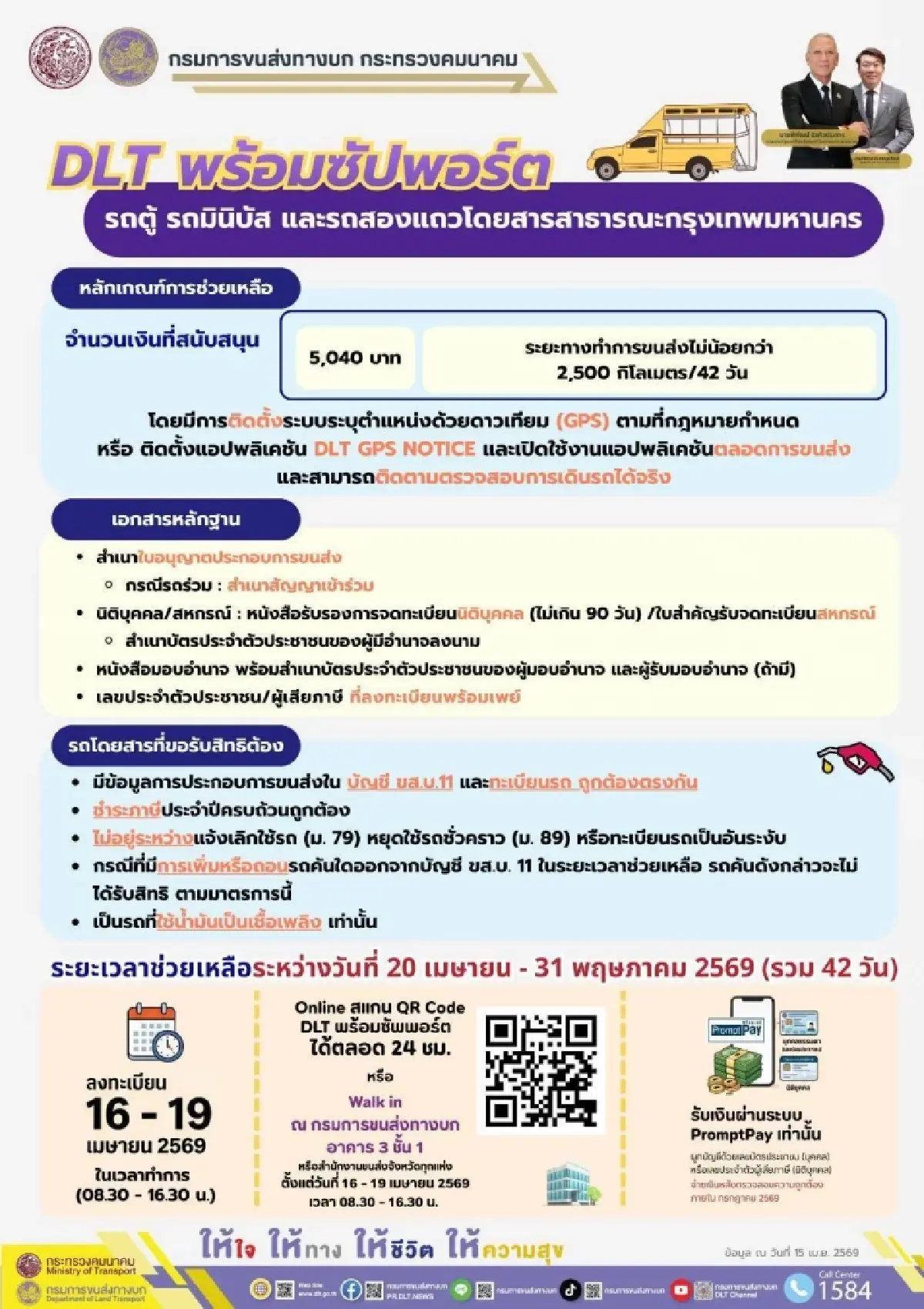 ลงทะเบียน 'DLT พร้อมซัปพอร์ต' tss.dlt.go.th แจกเงิน ค่าน้ำมัน 6000