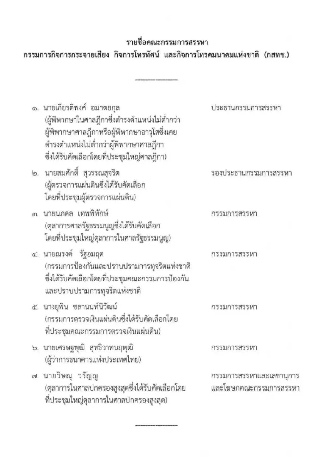บอร์ดสรรหากสทช. รับวินิจฉัยปม "นพ.สรณ" ประธาน กสทช. ส่อขาดคุณสมบัติ
