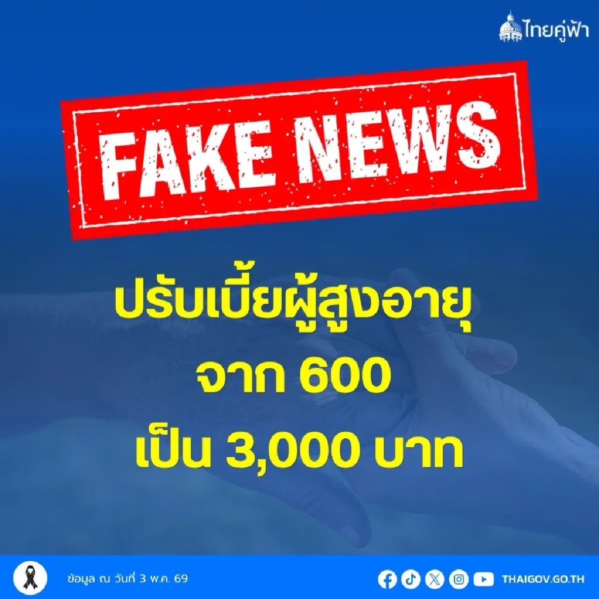 อย่าเพิ่งแชร์! ปมรัฐจ่าย ปรับเบี้ยผู้สูงอายุ จาก 600 เป็น 3,000 บาท