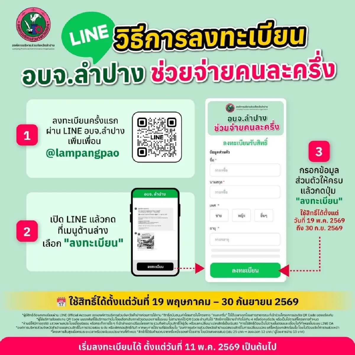 เริ่มแล้ว ลงทะเบียน อบจ.ช่วยออกคนละครึ่ง ให้จ่ายค่ารถครึ่งเดียว