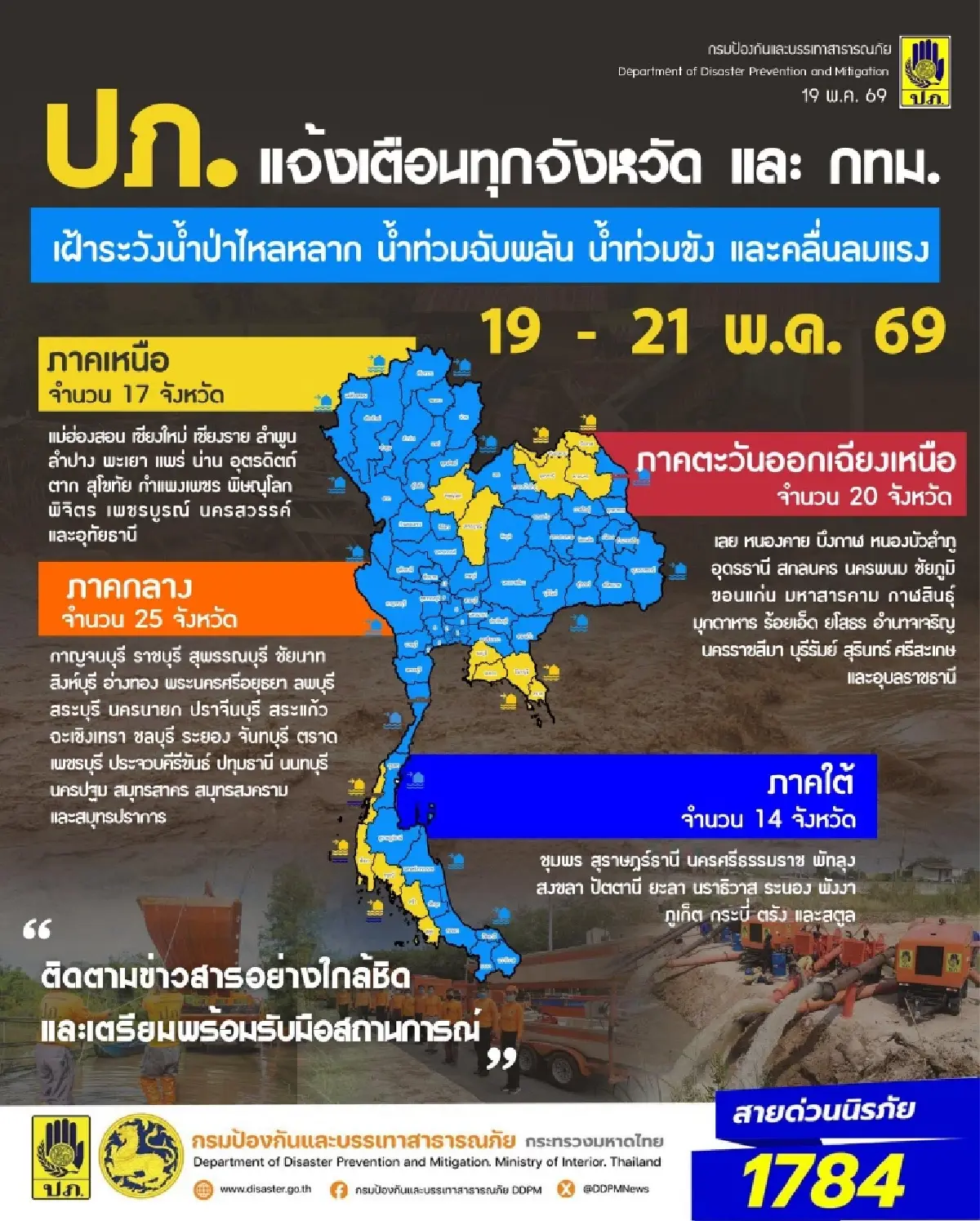 เปิดพิกัดเสี่ยงน้ำท่วมฉับพลัน-น้ำป่าไหลหลาก ทั่วประเทศ 3 วันอันตราย