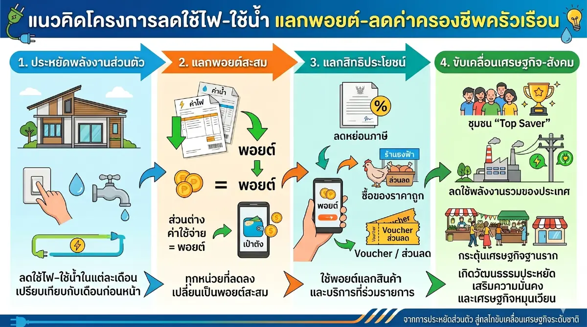 แนวคิดโครงการลดใช้ไฟ-ใช้น้ำ แลกพอยต์-ลดค่าครองชีพครัวเรือน