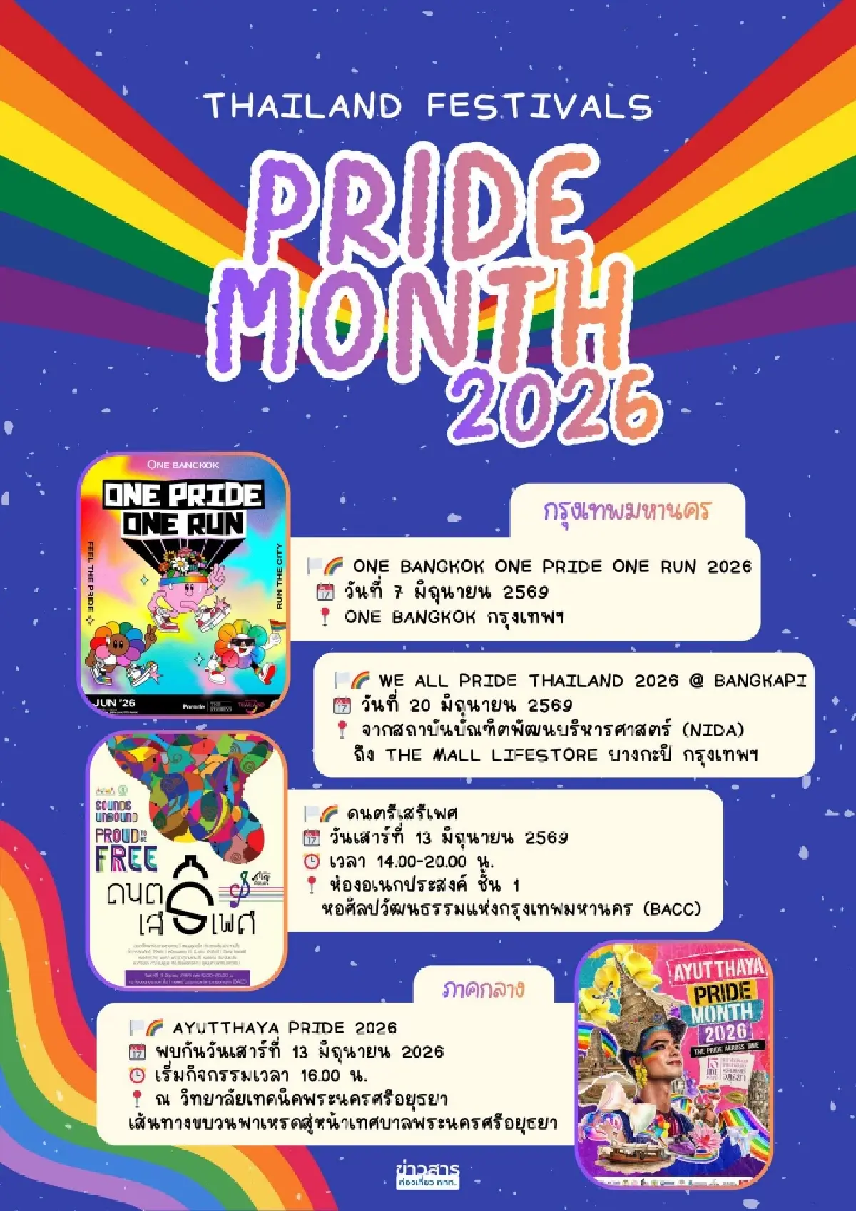 เปิดพิกัด จัดงาน 'Thailand Pride Month Festivals 2026' มีที่ไหน วันไหนบ้าง