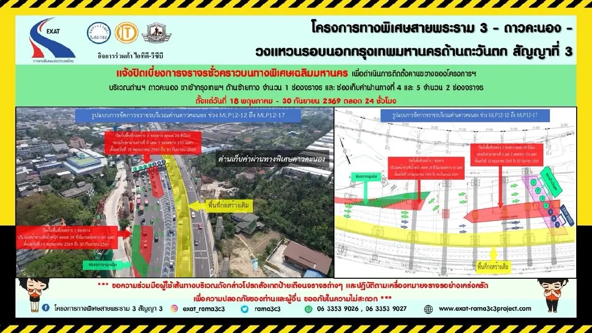 เช็กด่วน กทพ. ปิดเบี่ยงการจราจร ด่านฯ ดาวคะนอง ตั้งแต่วันที่ 18 พ.ค. - 30 ก.ย. 69