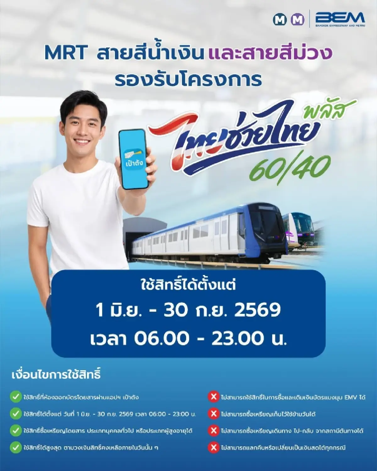 เช็ค 4 เงื่อนไข ก่อนใช้สิทธิ์ 'แตะจ่าย' รถไฟฟ้า 8 สาย 'คนละครึ่งพลัส'