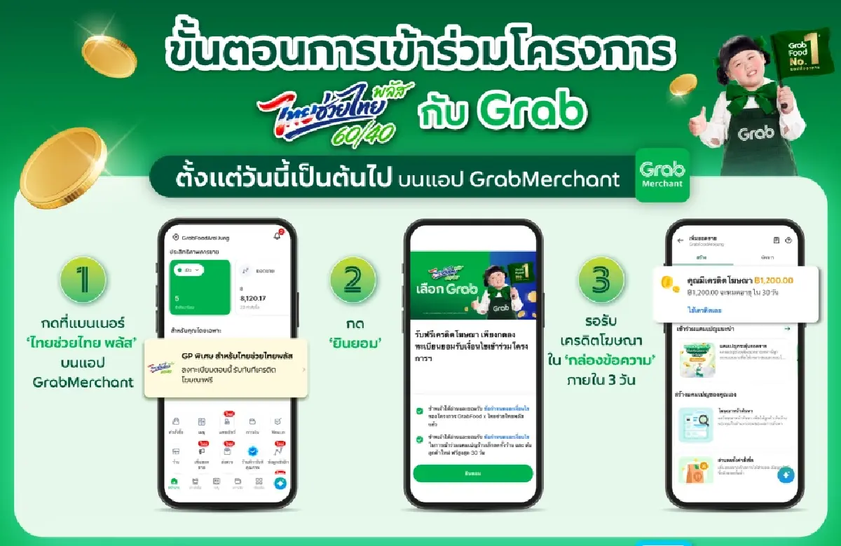 'แกร็บ' หั่น GP เหลือ 9% หนุนโครงการ 'ไทยช่วยไทยพลัส 60/40' 