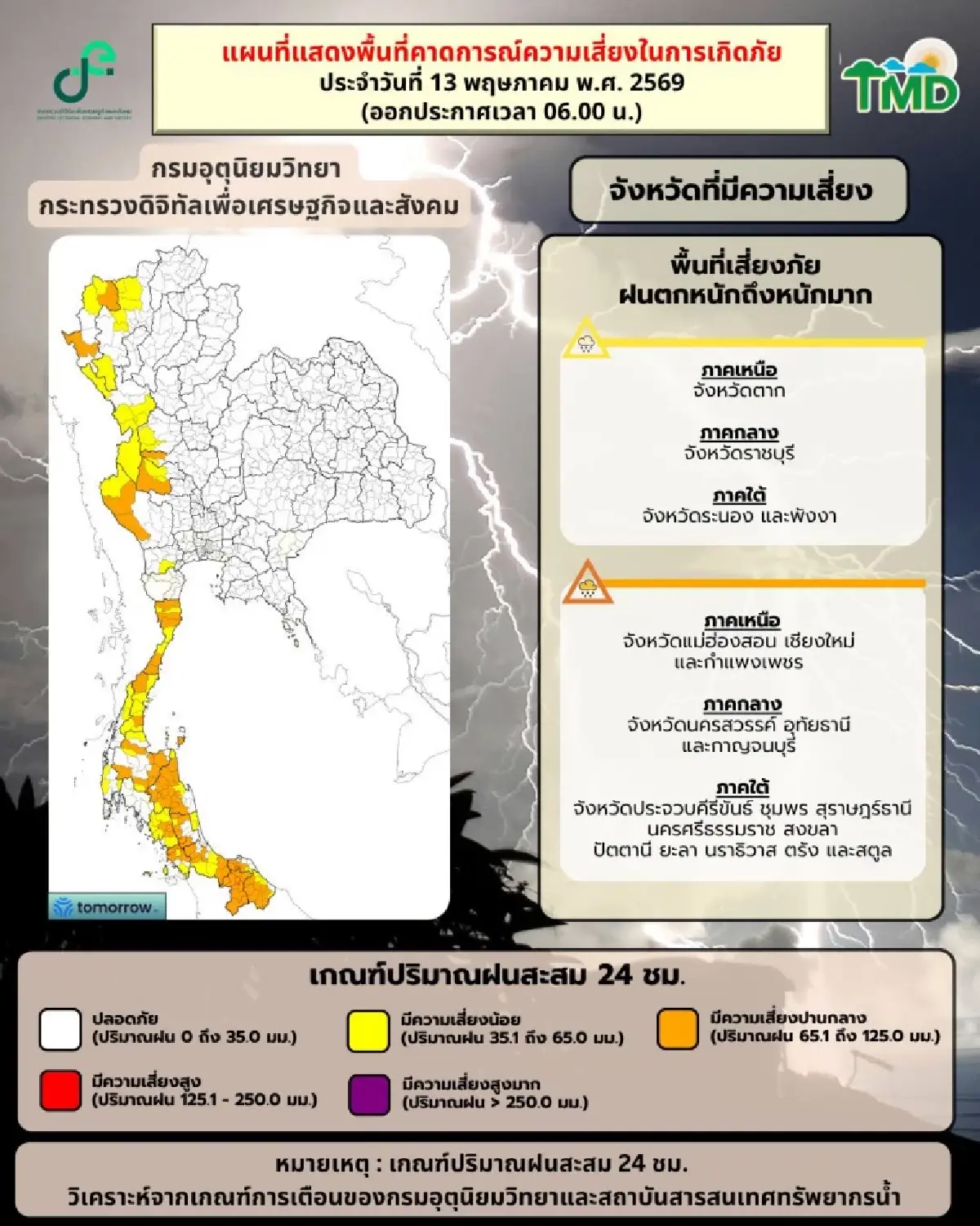 อากาศวันนี้ ฝนเพิ่มทั่วไทย ภาคเหนือ หนักสุด กทม. ฟ้าคะนอง ลมพัดแรง