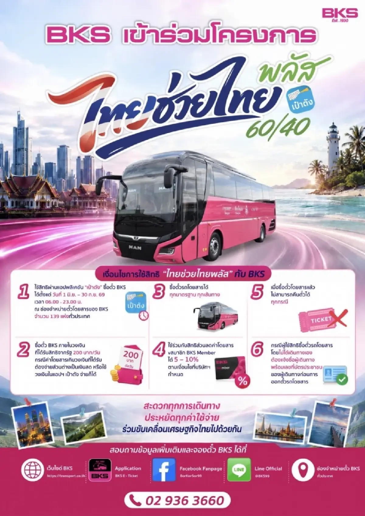 ‘ไทยช่วยไทยพลัส’ ใช้ ‘เป๋าตัง’ ซื้อตั๋วรถ บขส. รัฐช่วยจ่าย 60%