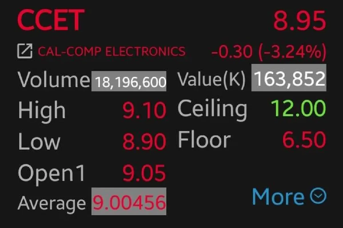หุ้นอิเล็กทรอนิกส์ร่วงแรง CCET ดิ่งนำ 3.24% โบรกชี้งบ Q2/69 ชะลอ กดมุมมองกลุ่มเหลือ Neutral