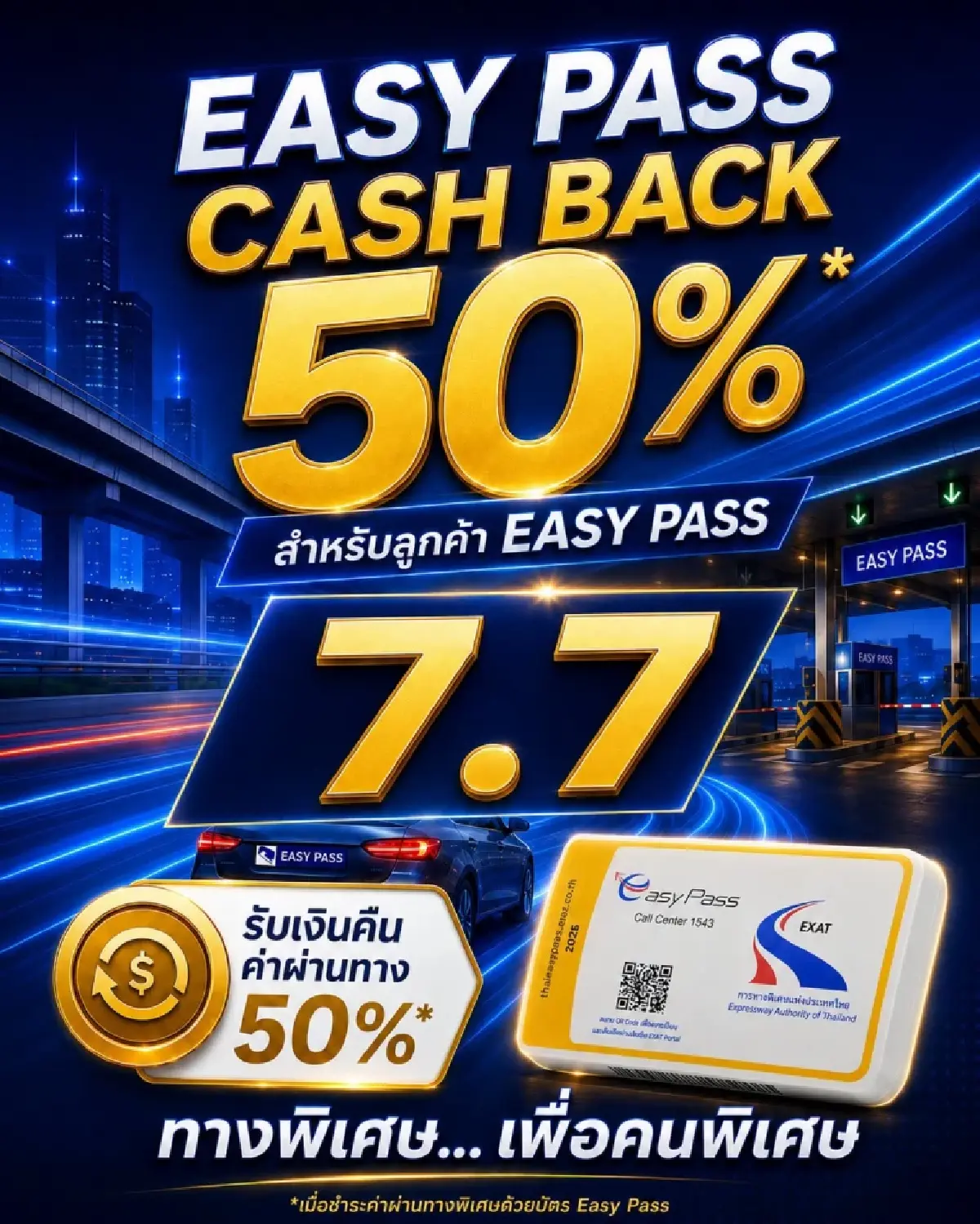 กทพ. จัดให้ Easy Pass Cash Back 50% ครั้งที่ 2 “คืนค่าทางด่วน 50%” ดีเดย์ 7 ก.ค.นี้