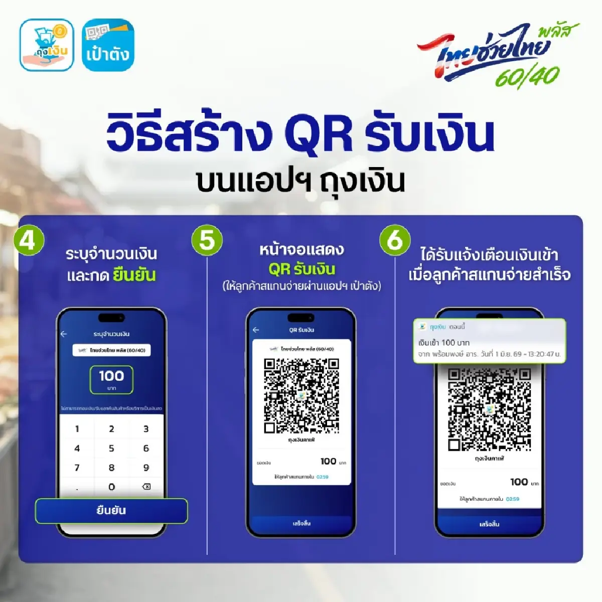 รัฐจ่าย 4000 ไทยช่วยไทยพลัส 60/40 ได้เวลาสร้าง QR รับเงินเข้าทุกวัน