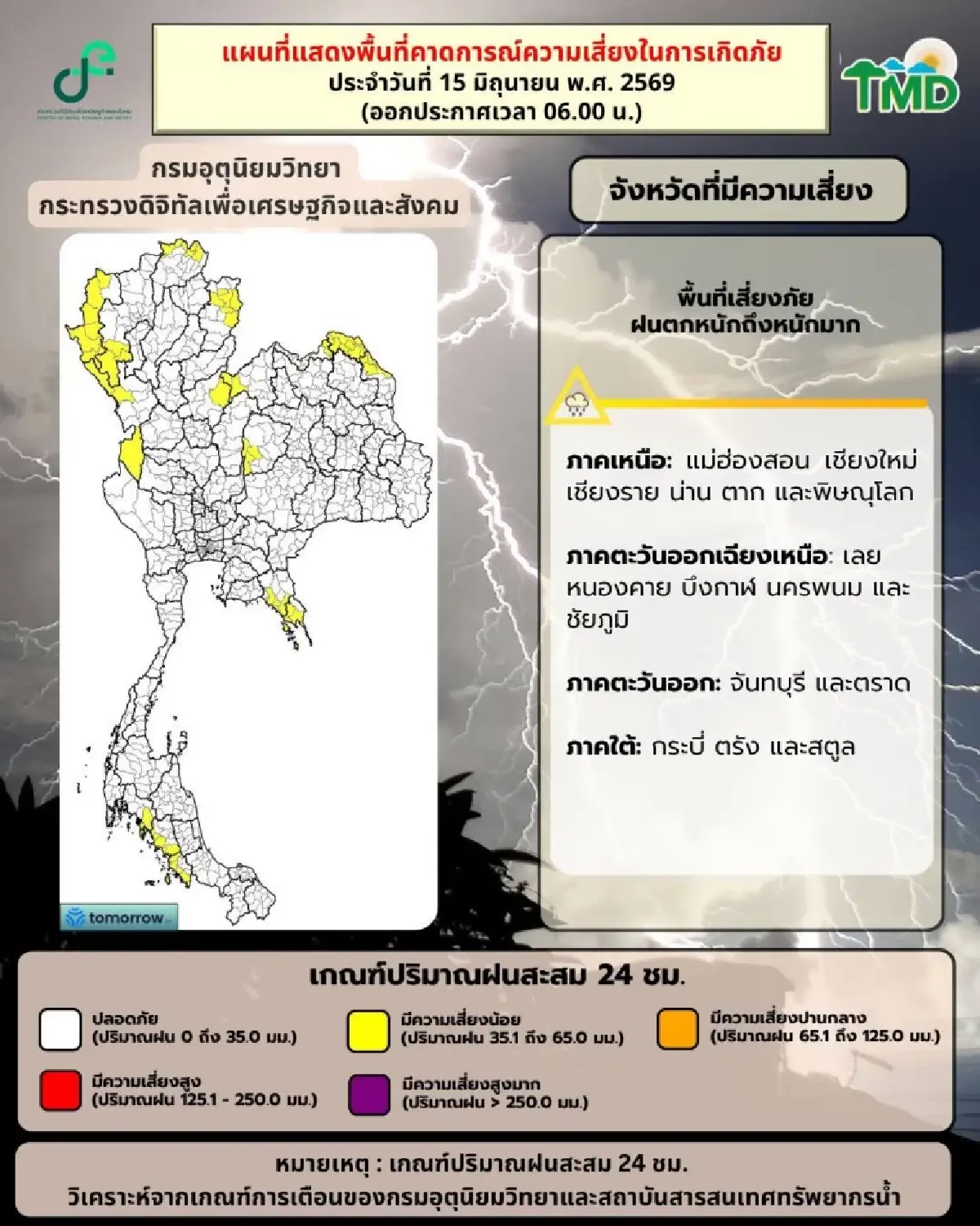 อากาศวันนี้ ฝนเบาลง ภาคเหนือ-อีสาน ยังตกหนัก กทม. ฟ้าคะนอง