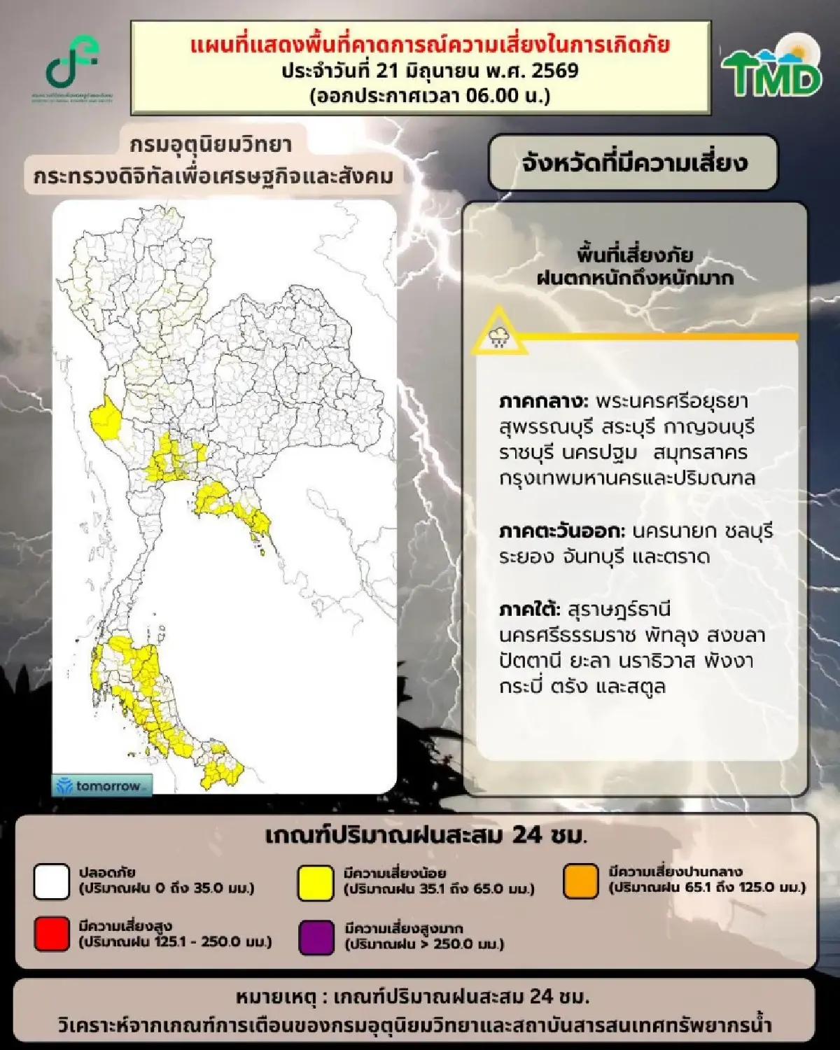 กรมอุตุ เตือนคนกรุงเทพ วันนี้ฝนตกหนัก ฟ้าคะนอง เนื่องจากมรสุมพัดปกคลุม