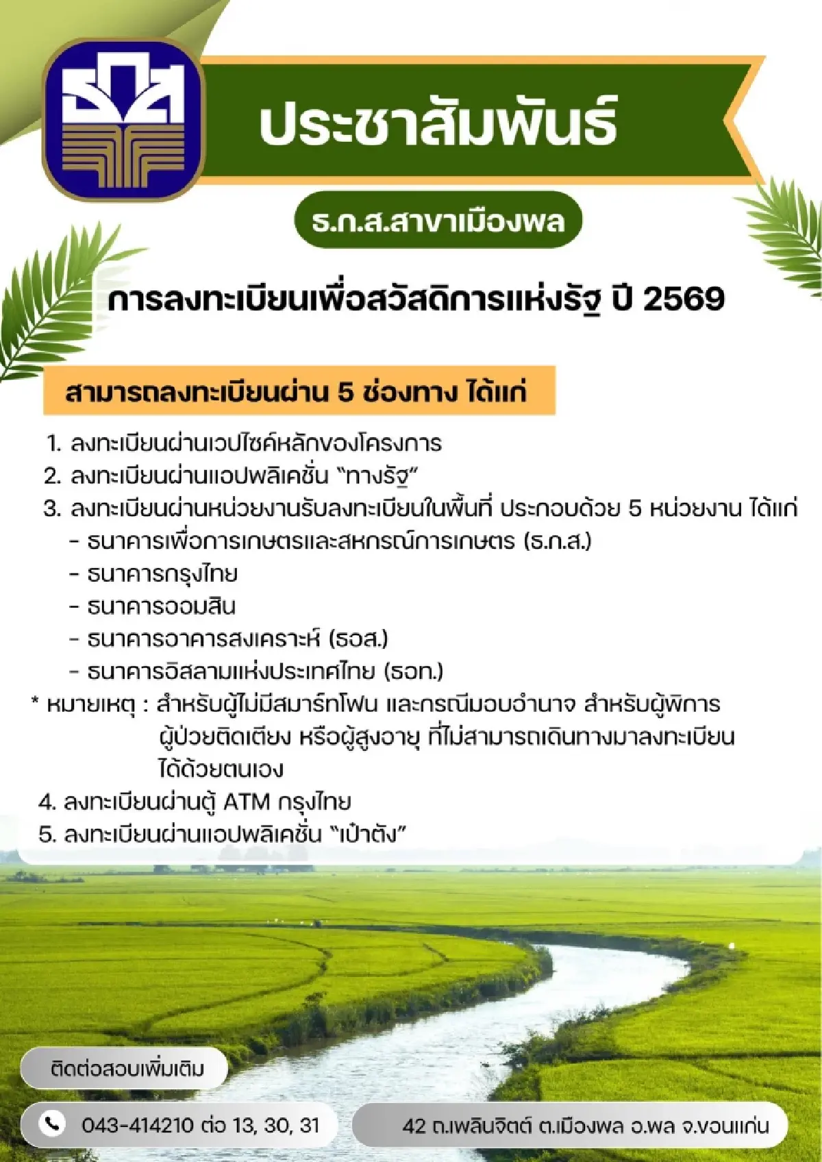 ธ.ก.ส. เปิดหลักเกณฑ์ก่อนใคร ลงทะเบียนบัตรสวัสดิการแห่งรัฐ 2569